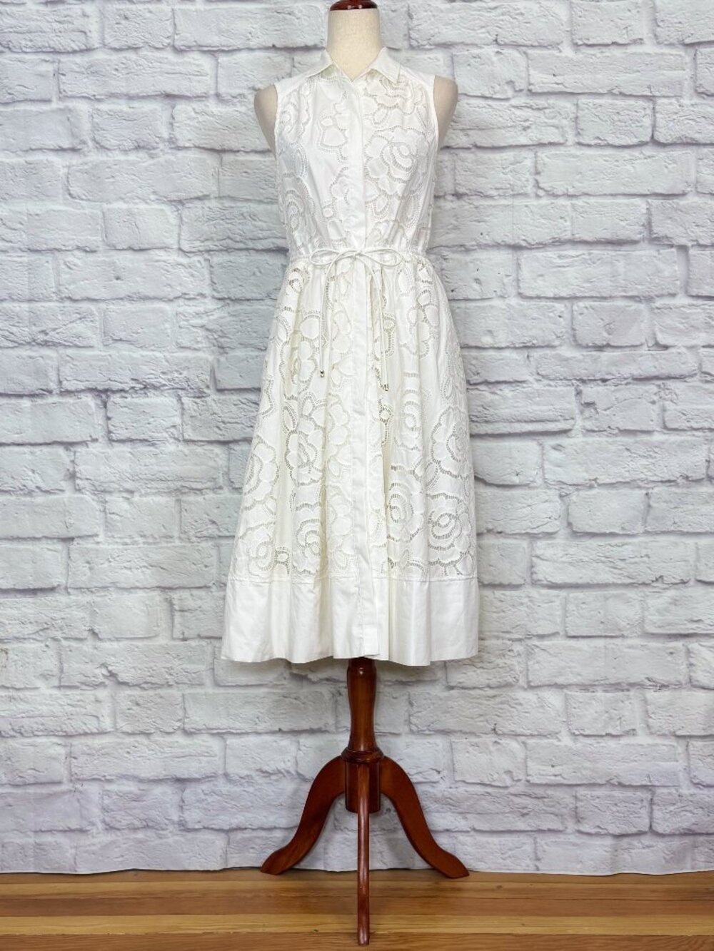 Anthropologie En Saison White Cotton Floral Lace Shirt Dress
